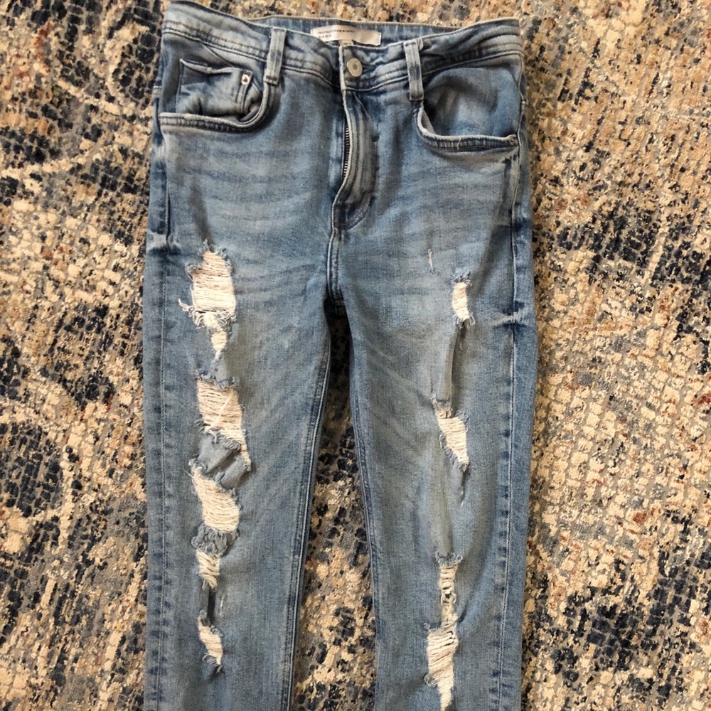 Zara Destroyed/Distressed High-Waisted Denim/Jeans
